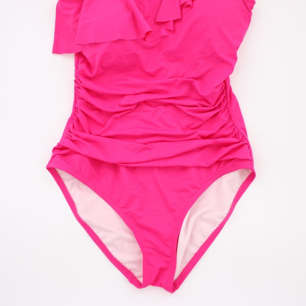 NWT Bright Pink One Shoulder Ruching Ruffle 8 - Picture 3 of 6